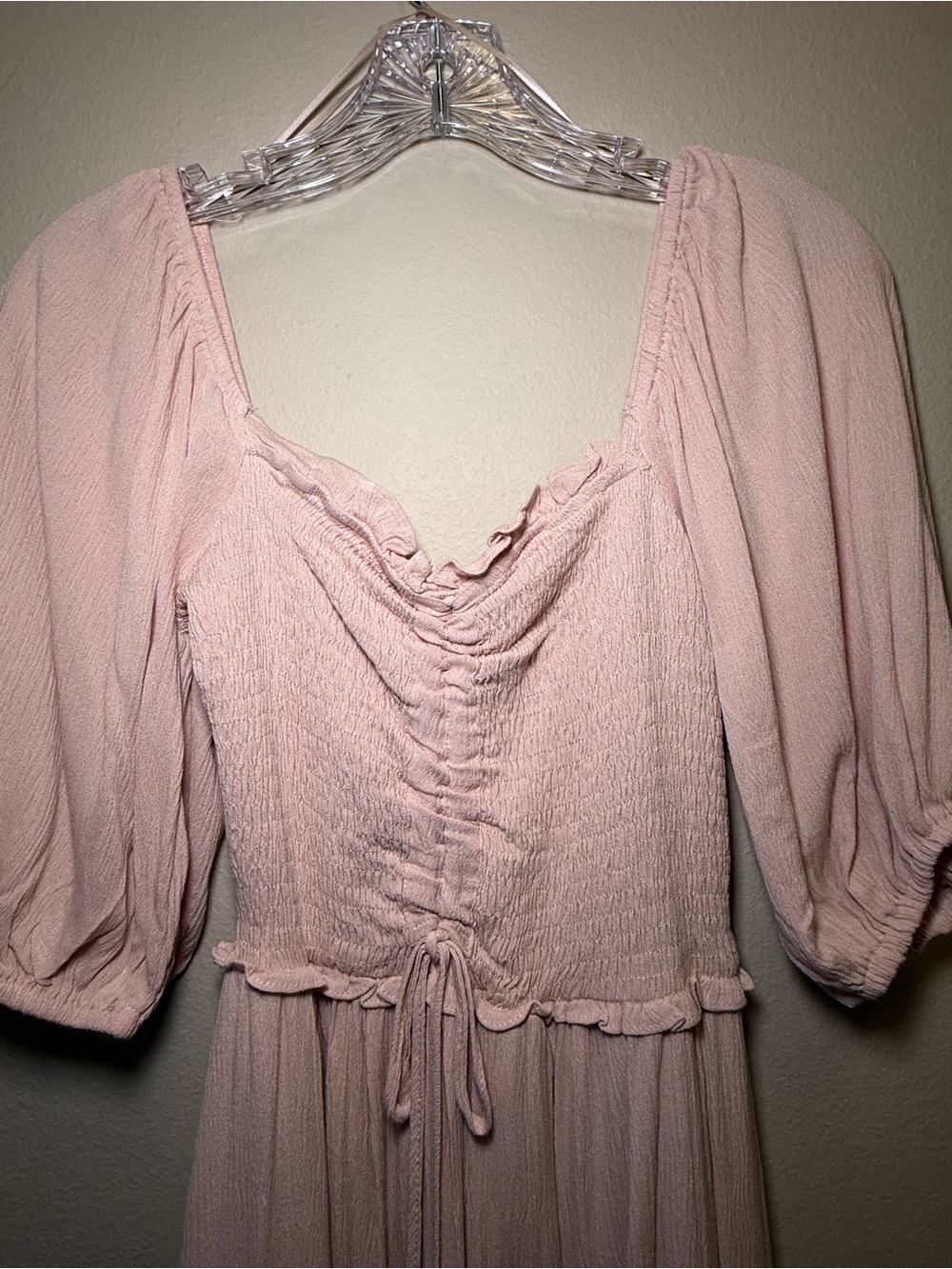NWT Dress Day Pink Smocked Puff Sleeve Boho Tiered Maxi Maternity Photoshoot Sm - Picture 2 of 11